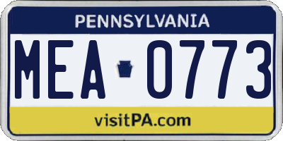 PA license plate MEA0773