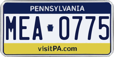 PA license plate MEA0775