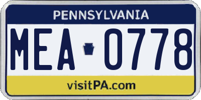 PA license plate MEA0778