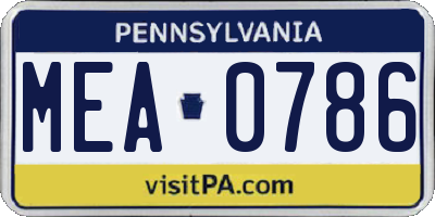 PA license plate MEA0786