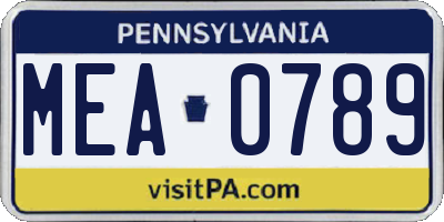 PA license plate MEA0789