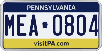 PA license plate MEA0804