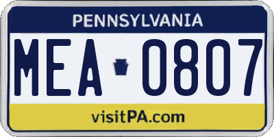 PA license plate MEA0807