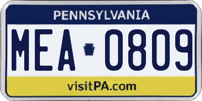 PA license plate MEA0809