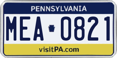 PA license plate MEA0821