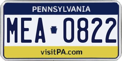 PA license plate MEA0822