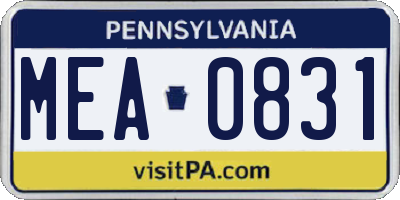 PA license plate MEA0831