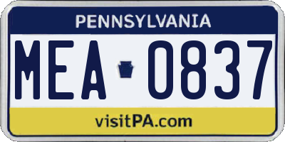 PA license plate MEA0837
