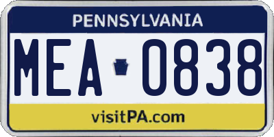 PA license plate MEA0838