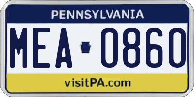 PA license plate MEA0860