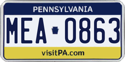 PA license plate MEA0863