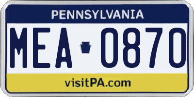 PA license plate MEA0870