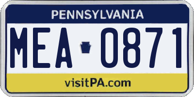 PA license plate MEA0871