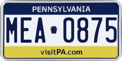 PA license plate MEA0875
