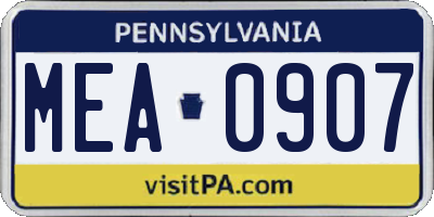 PA license plate MEA0907