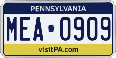 PA license plate MEA0909