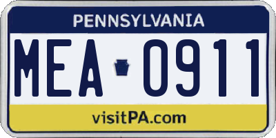 PA license plate MEA0911