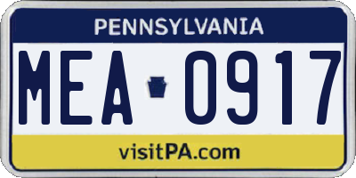 PA license plate MEA0917