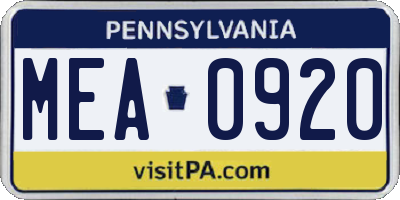 PA license plate MEA0920