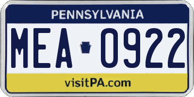 PA license plate MEA0922