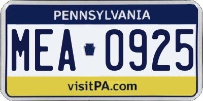 PA license plate MEA0925