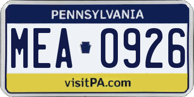 PA license plate MEA0926