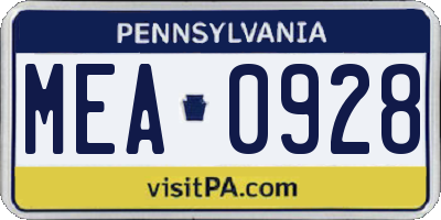 PA license plate MEA0928