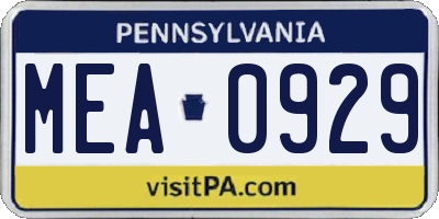 PA license plate MEA0929