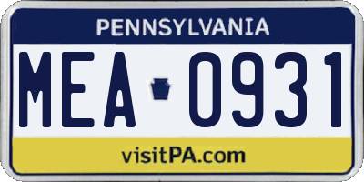 PA license plate MEA0931