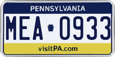 PA license plate MEA0933