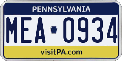 PA license plate MEA0934