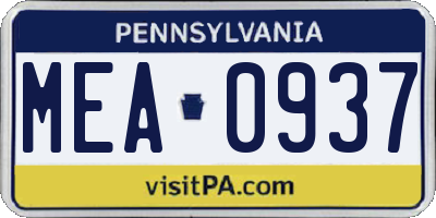 PA license plate MEA0937