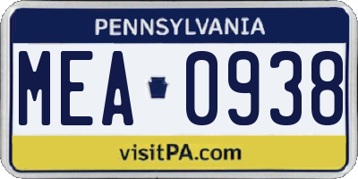 PA license plate MEA0938