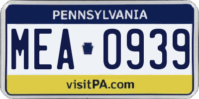PA license plate MEA0939