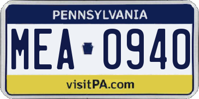 PA license plate MEA0940