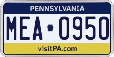 PA license plate MEA0950