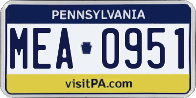 PA license plate MEA0951