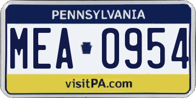 PA license plate MEA0954