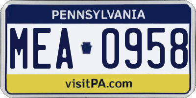 PA license plate MEA0958