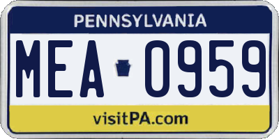 PA license plate MEA0959