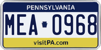 PA license plate MEA0968