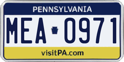PA license plate MEA0971