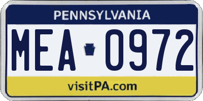 PA license plate MEA0972