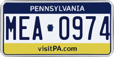 PA license plate MEA0974
