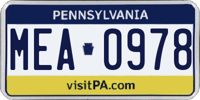 PA license plate MEA0978