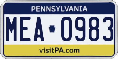 PA license plate MEA0983