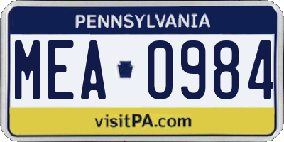 PA license plate MEA0984