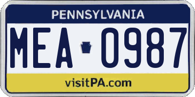 PA license plate MEA0987
