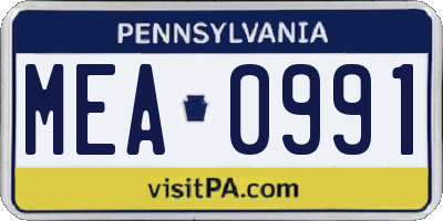 PA license plate MEA0991