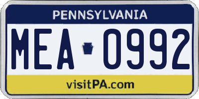 PA license plate MEA0992